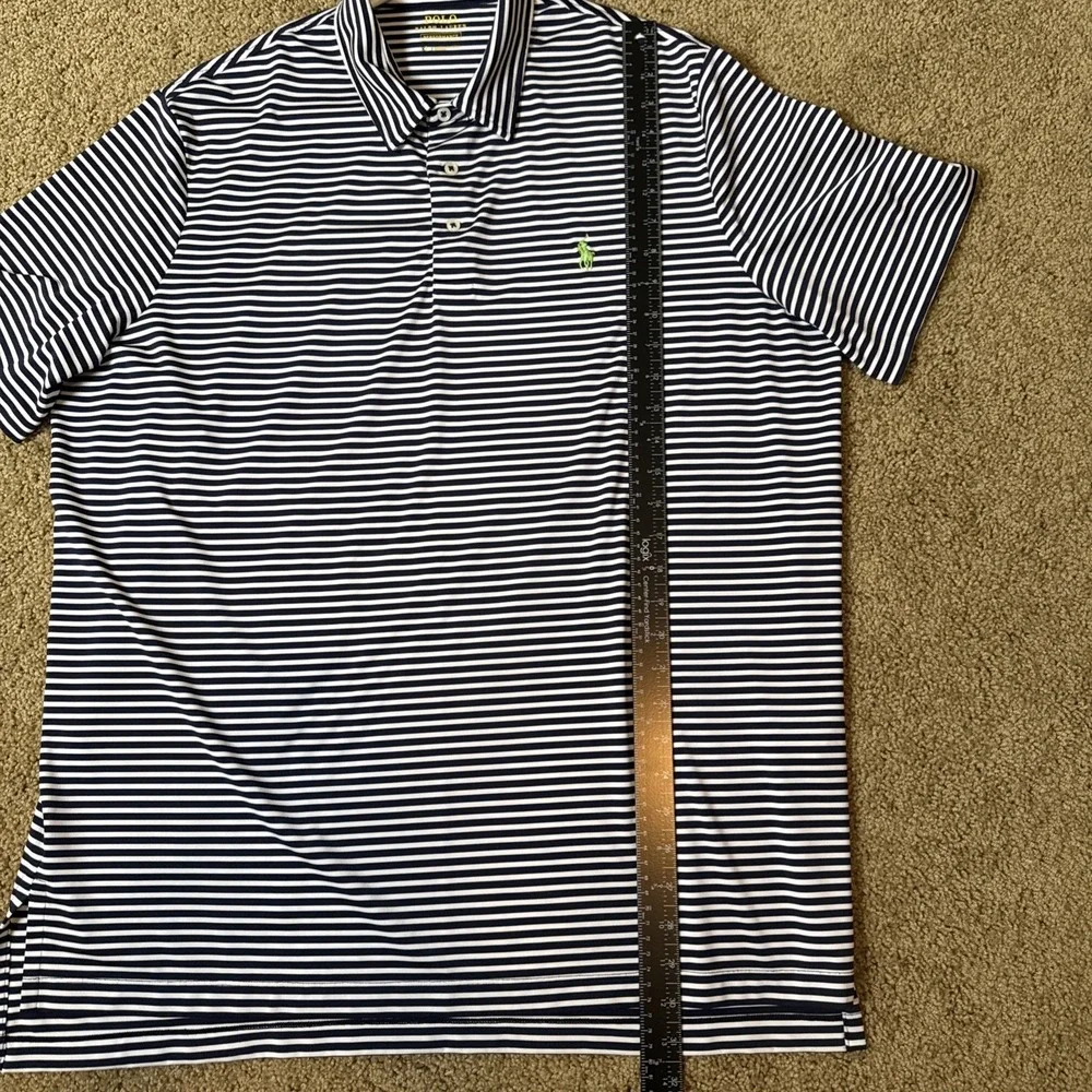 Polo Ralph‎ Lauren Polo Shirt Mens Large Navy White Striped Performance Golf EUC